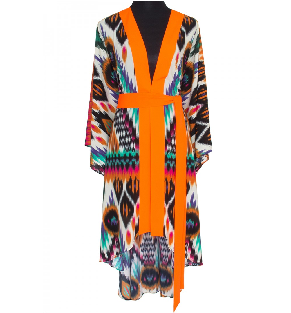 Tribal Orange Apache Long Kimono Neon Orange