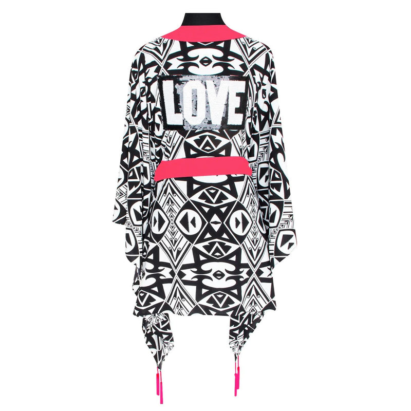 Tulum Tribal Kimono Love Neon Coral Short