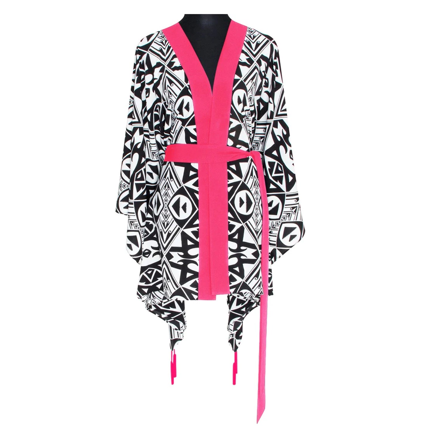 Load image into Gallery viewer, Tulum Tribal Kimono Love Neon Coral Short - Kimono
