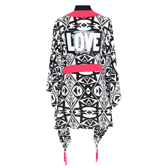 Tulum Tribal Kimono Love Neon Coral Short - Kimono