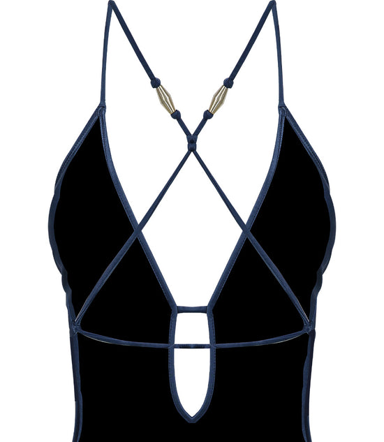Solid Tess Balloon One Piece Navy Brazil Cut