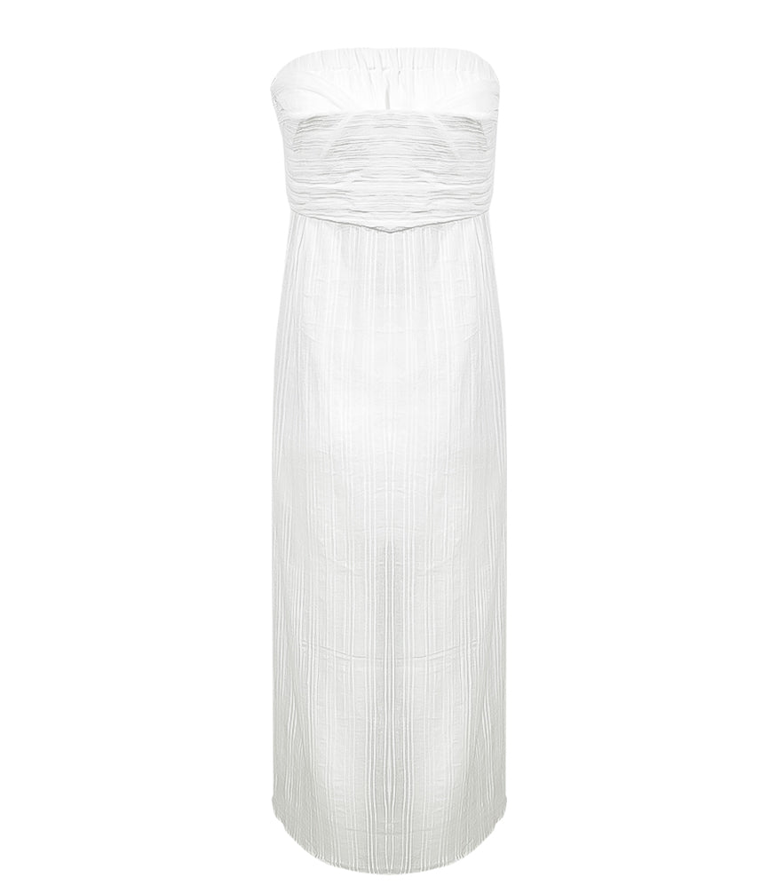 Load image into Gallery viewer, Solid Tess Strapless Dress White - Dress
