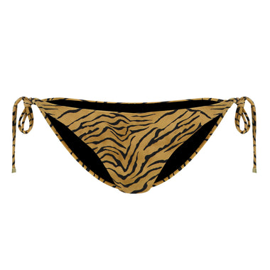 Tiger Long Tie Side Full Bottom Black - Bikini Bottom